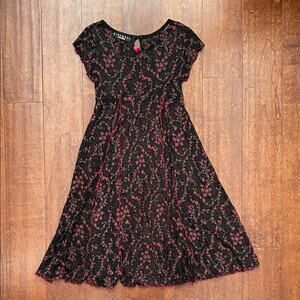 Adorable Biscotti Black and Red Floral Mesh Dress with a Retro 90s Look, Size 8